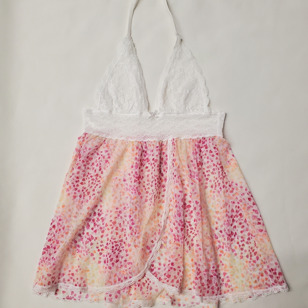Victoria's Secret XS Vintage Y2K Micromesh Lace Halter Babydoll Chemise